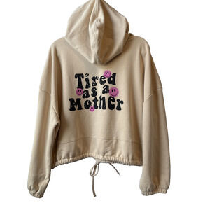 Tri Dri Womens XL Gym Oversized Cropped Hoodie Sweatshirt Tired As A Mother